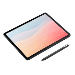 A digital drawing tablet with a stylus. Isolated on a transparent background