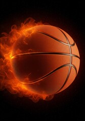 Fototapeta premium Burning Basketball Illustration: Fiery Sports Action and Dynamic Motion