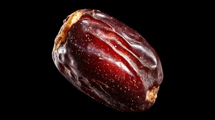 Rich, glossy date showcasing natural texture and sweet, healthy goodness against a dark background