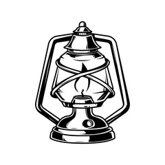 Vintage Camping Lantern Black and White Illustration