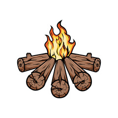 Campfire with Logs and Flames Vector Illustration