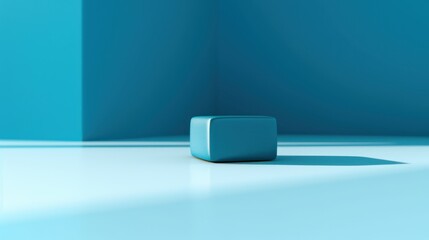 Modern blue screen television on a stylish desk with a comfortable armchair in an empty office room interior