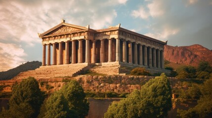 Ancient temple architecture with tall columns and a stone facade