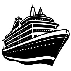 Stylized Black and White Cruise Ship Illustration 1.