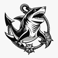 Shark Tattoo Sketch With Anchor