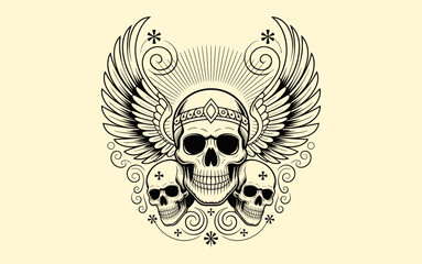 Skull vector design, vector illustration, Skull  design, silhouette style.

