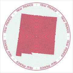 New Mexico round logo design. State shape build of rings. New Mexico text around the state. Vector Illustration.