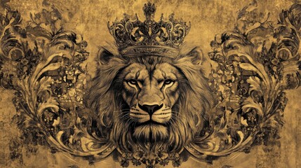 Majestic Lion King Crowned in Regal Ornate Glory