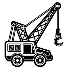 Stylized Black and White Truck Crane Illustration.