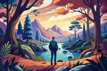 vector of By getting lost in nature, you get closer to finding yourself...