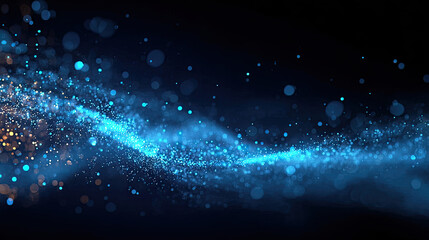 Dark blue and glow particle abstract background concept. A mesmerizing blue wave of light particles on a dark background.