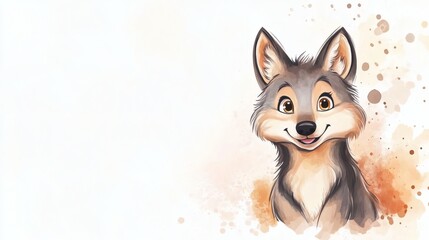 Obraz premium A cheerful, stylized portrait of a cartoon wolf.