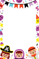 Kids Costume Party Vertical & Portrait Poster Template. Clean Flat Vector Frame with Blank Copy Space