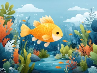 Naklejka premium Underwater scene with cute fish