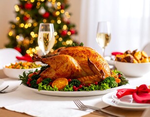 Roasted turkey dinner, festive table setting