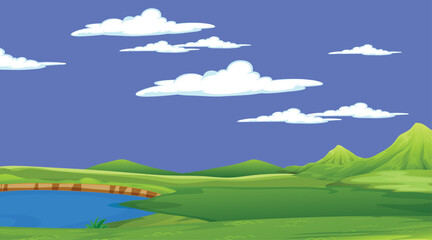 Blank nature park landscape at daytime scene with many clouds in the sky
