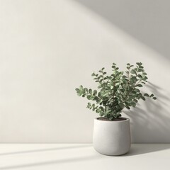 Indoor plant in a pot bathed in soft light minimalist style 