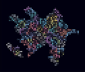 Azerbaijan, shape of the country build of colored cells. Digital style map of the Azerbaijan on dark background. Small size circle blocks. Beautiful vector illustration.