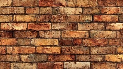 Fototapeta premium Close-up of a textured brick wall with varying colors of brown, orange, and yellow bricks