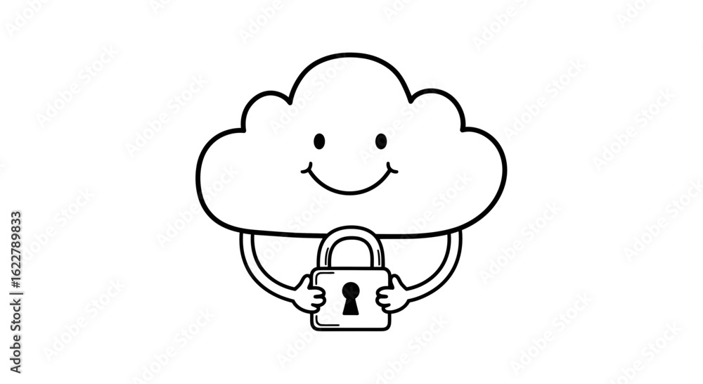 Poster cloud holding a padlock representing data security