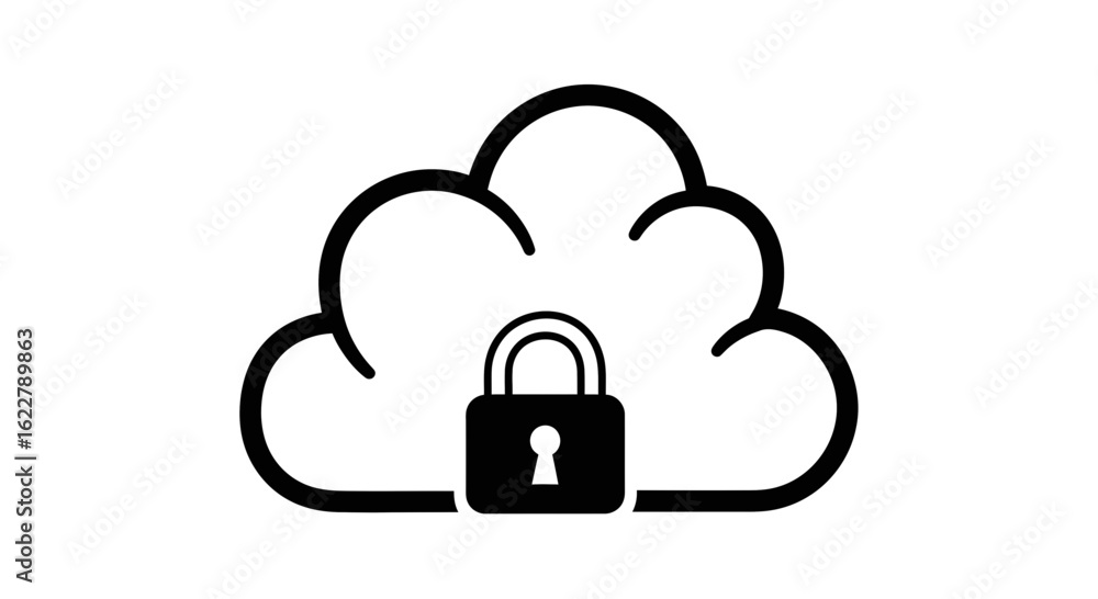 Poster cloud security with lock icon for data protection