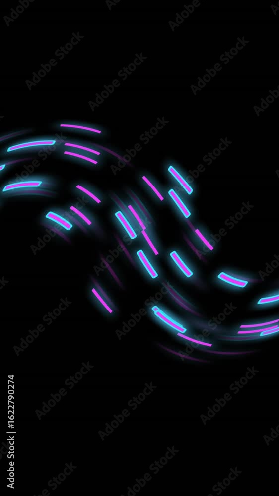 Poster animation of glowing light trails of data transfer moving on black background