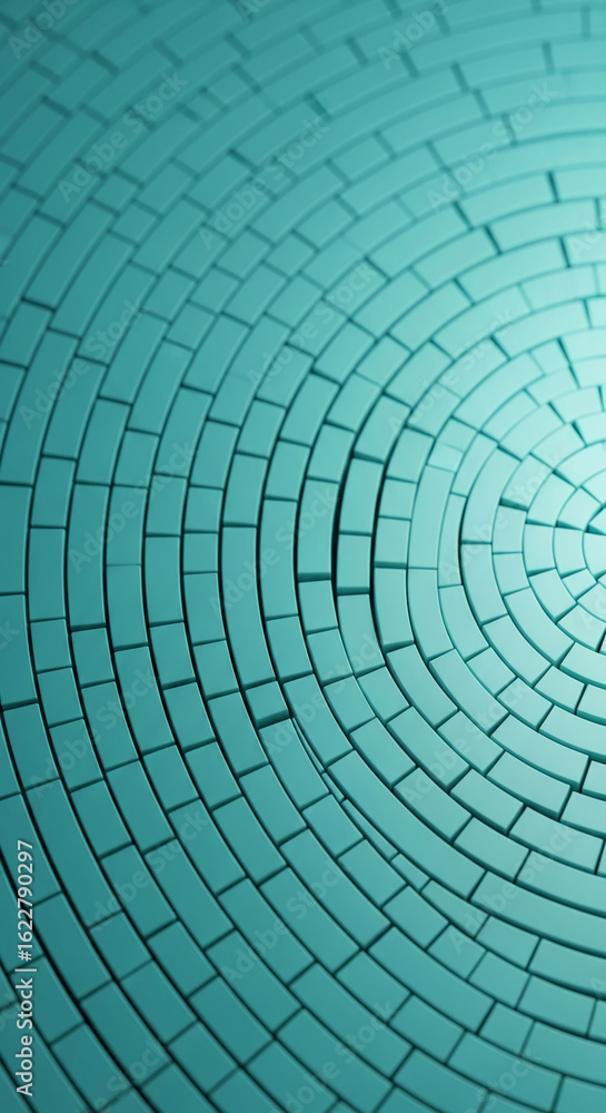 Poster abstract image of teal curved blocks forming concentric circles, creating a 3d texture suitable for 