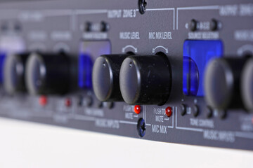 Front control panel of the audio amplifier with level controls and display