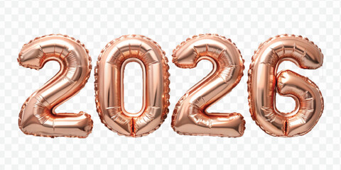 realistic 3d 2026 text made with hellium balloon in different colour style isolated on transparent background © MDShafaat