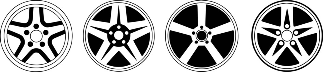 Obraz premium Black and white graphic design of car wheels rims automotive