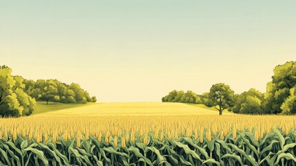Obraz premium Golden cornfield stretches across a landscape.
