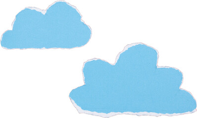 Blue paper clouds with a torn edge on transparent background