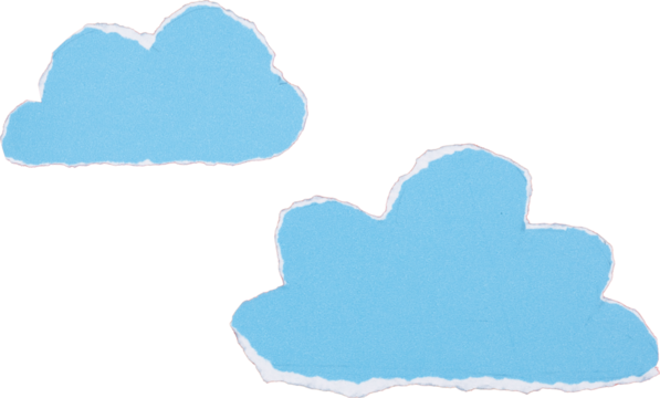 Blue paper clouds with a torn edge on transparent background