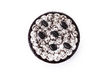 Fototapeta premium Chocolate and Cream Cake with Cookies isolated on White Background