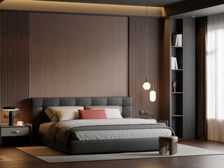 Modern Minimalist Bedroom Interior Poster Frame Wall Mockup