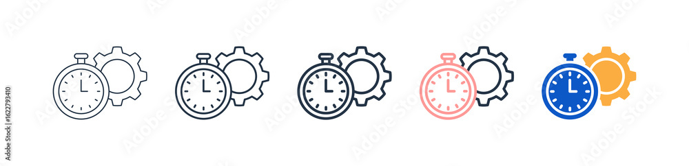 Poster time optimization different style icons set vector illustration.