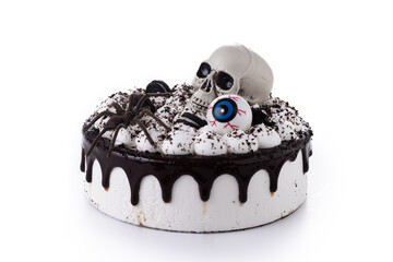 Spooky Halloween chocolate Cake isolated on white background
