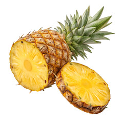 Fresh pineapple cut in half isolated on transparent background