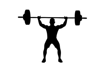 Silhouette of a man performing a deadlift with a barbell on a white background lifting