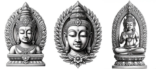Balinese holy figure, Balinese Buddha illustration on white background, set