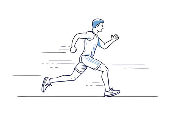 Obraz premium Stylized illustration of a man running with blue accents and motion lines on a transparent background