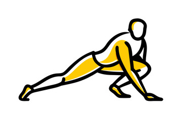 Fototapeta premium Stylized Yellow Man Performing Lunge Exercise on Transparent Background fitness sport