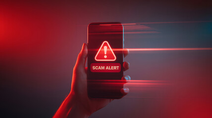 Smartphone displays warning sign with scam alert notification