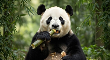 Obraz premium giant panda eating bamboo