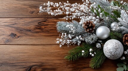 Festive Christmas arrangement on wood