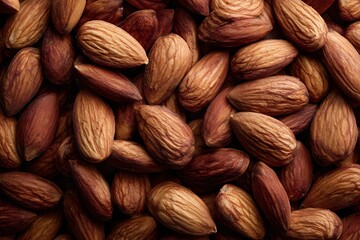 Fototapeta premium Close-up of raw almonds with natural brown shells and textured surface