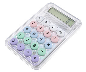 Calculator with a toy design isolated on a transparent background. Full depth of field. PNG.