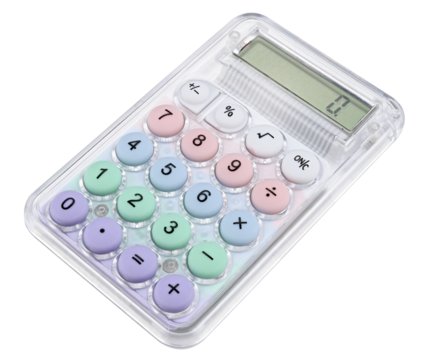 Calculator with a toy design isolated on a transparent background. Full depth of field. PNG. - Powered by Adobe