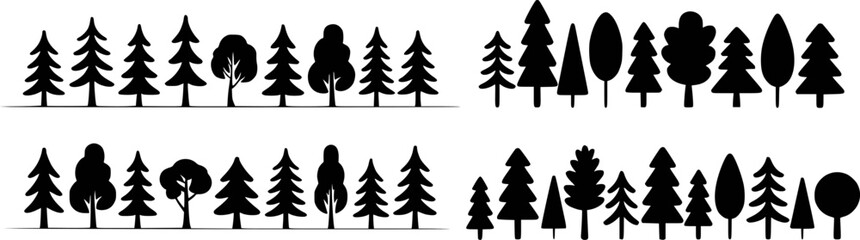 Fototapeta premium Black silhouette forest landscape with various trees nature black and white