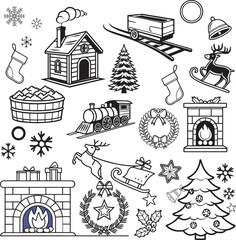 Fototapeta premium Collection of Christmas themed hand drawn illustrations isolated on white background